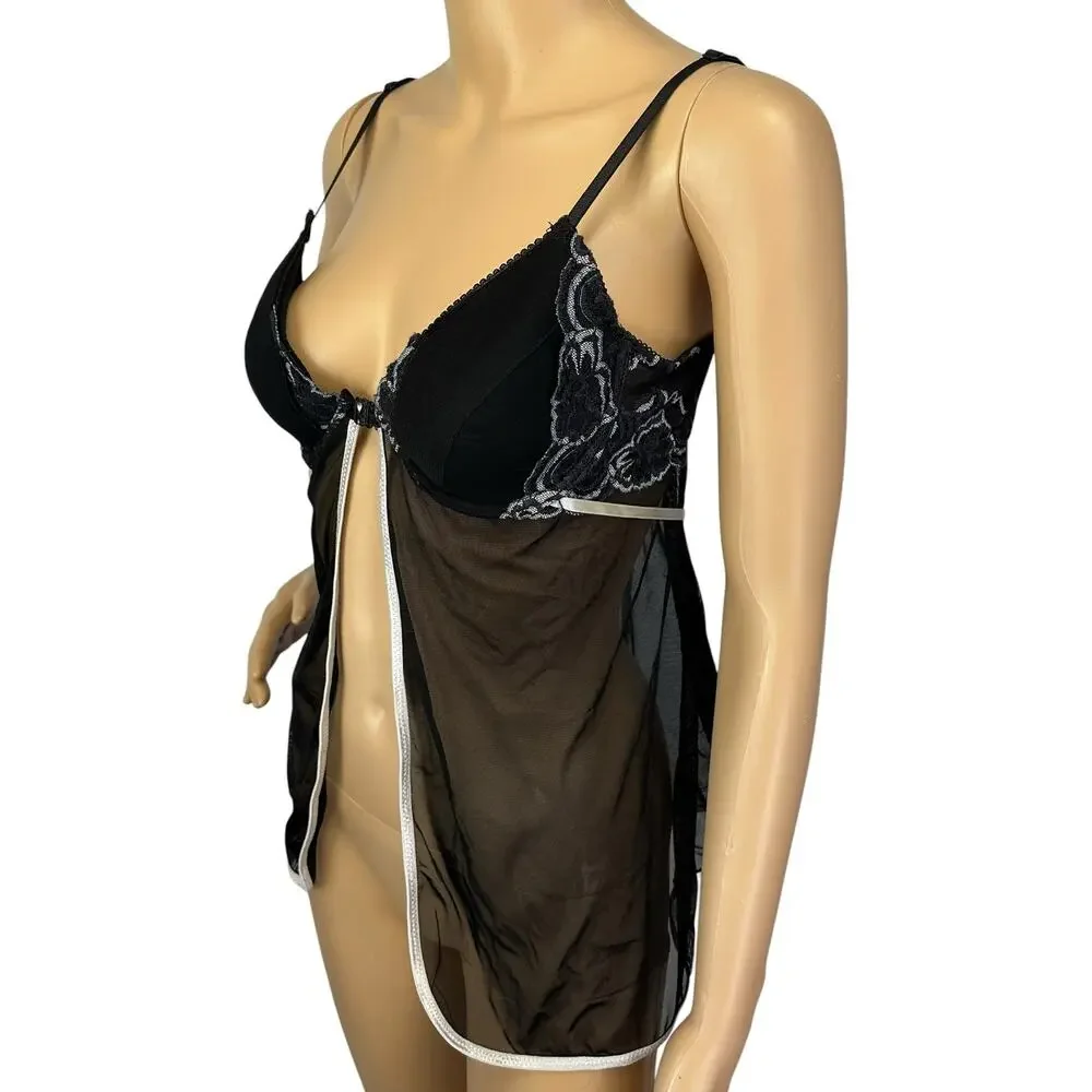 Frederick's of Hollywood Vintage Y2K Front Close Babydoll Black Size M